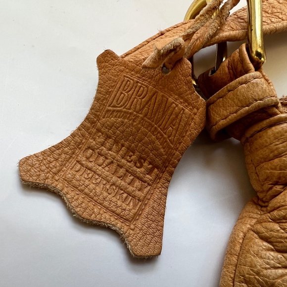 Brama Leather Bag Small Shoulder Tan Native Art Zip Closure Genuine DeerSkin - Picture 3 of 6